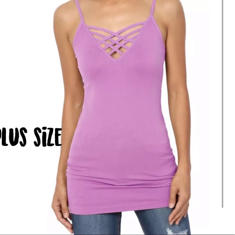 Plus Size Mauve Criss Cross Caged Cami Tank Top
